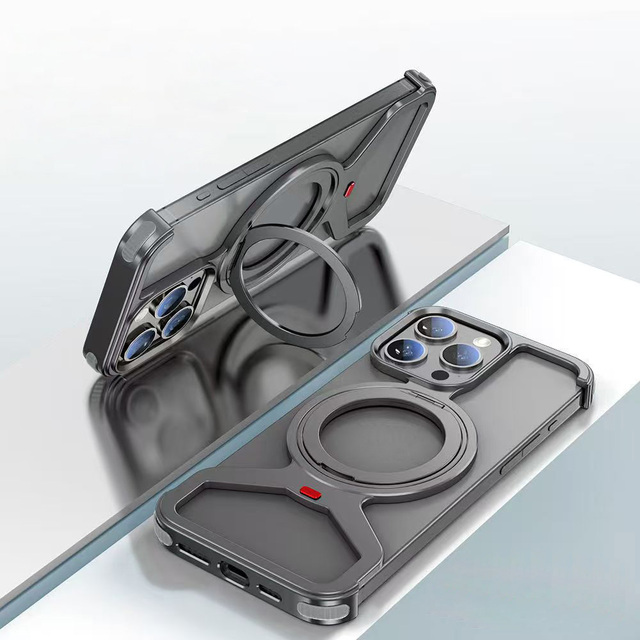 Rotatable Bracket Case for 16 17 Pro Max Air Minimalism Bare Frame Aluminum Alloy Lighteight Magnetic Case for iPhone 17 Pro Max