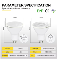 Ampoule LED SMD certifiée 4,9W ERP2.0 220-240V MR16 GU10 Blanc Froid 6500K CCT Alimentation CA ROHS Plastique PC Projecteur d'exposition