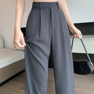 กางเกงขายาวผู้หญิงทรงหลวม ผ้าวอร์สต์คุณภาพสูง สีพื้น แต่งจีบ สไตล์ลำลอง ผ้าทอระบายอากาศได้ดี สีซีดแบบวินเทจ - Product Image 4