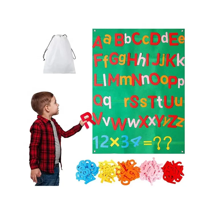 Alfabe keçe flanel kurulu çocuklar için yeniden kullanılabilir mektup numaraları matematik sembolleri duvar asılı okul öncesi eğitici oyuncak