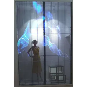Tela de parede transparente interativa com led, cortina de vidro com display de led p3.91 hab 1000x500mm smd colorido