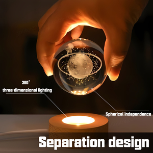 Esfera de Cristal del Sistema Solar de 80 mm, Bola de Cristal de Galaxia Grabada con Láser 3D con Base de Madera para Decoración del Hogar, Lámpara de Bola de Cristal - Product Image 4