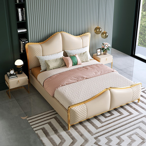 Modern Light Luxus Schlafzimmer möbel Lagerung Leder <span class=keywords><strong>Queen</strong></span> Bett rahmen King Size Up-Holster Bett Doppelbetten - Product Image 3