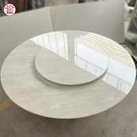 Natürlicher Weißer Onyx Runder Esstisch Maßgefertigt in Jeder Größe Luxuriöser Steintisch mit Drehbarem Lazy Susan für Villa-Heimdekoration