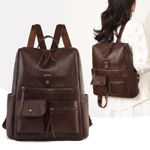 Mochila Vintage de Cuero PU para Mujer, Geométrica, Suave, Impermeable, para Viajes, con Múltiples Bolsillos - Product Image 2