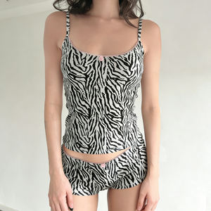 Ensemble de vêtements de détente imprimé zèbre, débardeur et short moulant à patchwork floral, ensemble deux pièces - Product Image 4