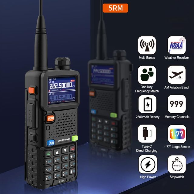 Baofeng UV 5RM Amateur Multi Band AM FM Ham Radio One Key Frequency Roger Beep VOX Scrambler NOAA Weather Receiver Walkie Talkie