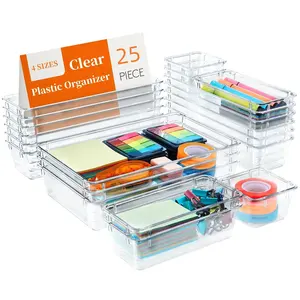 Modern 7/11/16/25PCS Clear Organizer Set for Makeup/Jewelry/Office - See-Through Window-View, Multipurpose Storage Trays