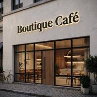 Lettres en acier inoxydable brossé 3D personnalisées avec logo LED Halo pour la signalisation murale de la réception d'un café professionnel