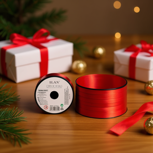 Nastro regalo Ilan 5 mm x 100Y rosso metallizzato per confezioni - Product Image 4