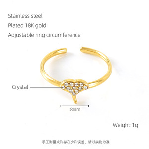 แหวนปลายเปิดชุบทอง 18K แบบปรับได้ ประดับคริสตัล ดีไซน์สำหรับผู้หญิง |   ดาว, หัวใจ, ผีเสื้อ, หนู และอื่นๆ - Product Image 6