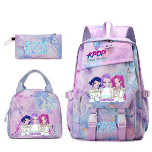 Nouvel ensemble de sacs d'école coréens Kpop Demon Hunters imprimés en polyester : sac à dos, sac à déjeuner et trousse pour étudiants - Product Image 1