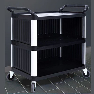 Carrito de Servicio de Alimentos con Aislamiento Térmico de Tres Niveles, Color Negro, con 4 Ruedas Giratorias, Duradero y Versátil para Comedor - Product Image 1