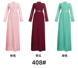 Vêtements pour femmes africaines sur <span class=keywords><strong>AliExpress</strong></span> : Robe élégante plissée en mousseline de soie à manches longues, avec un design cintrant et une ceinture. - Product Image 5