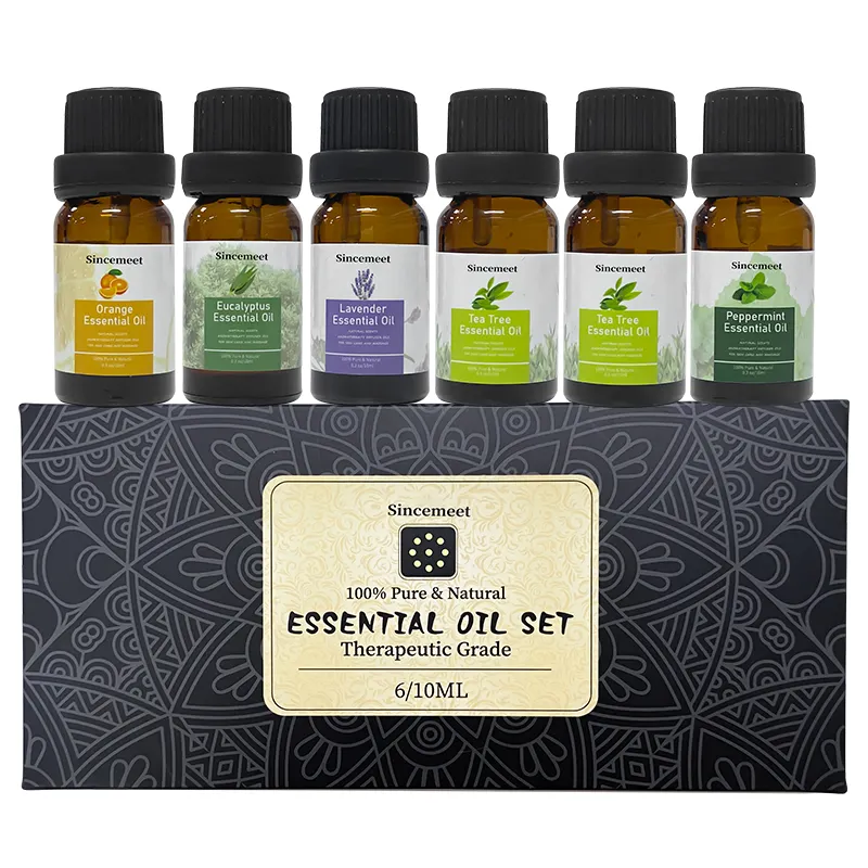 निजी लेबल थोक 10ml शुद्ध प्राकृतिक aromatherapy के उपहार lemongrass चाय के पेड़ के नीलगिरी पुदीना आवश्यक तेल सेट