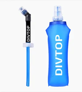 TPU Soft Folding Water Bottles BPA-Free Collapsible FlaskとStraw