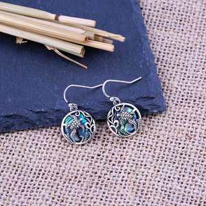 Boucles d'oreilles pendantes vintage en forme de coquille de tortue, serties de pierres en argent tibétain, bijoux fantaisie pour femme à motif animalier - Product Image 6