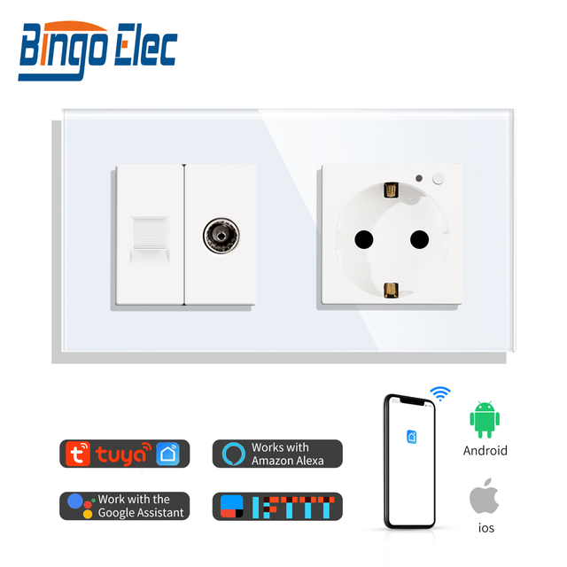 Bingoelec EU Standard New Arrivals Germany Socket + Internet + 2/1 Satellite Wall Smart Socket