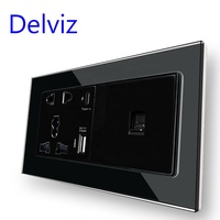 Prise murale Delviz 2A avec port USB universel 13A, panneau en verre cristal, charge rapide intelligente de type C, interface RJ45 pour ordinateur