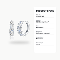 Boucles d'oreilles créoles personnalisées en argent sterling 925 avec cinq pierres de moissanite, bijoux fins S925 pour femmes