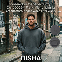 Disha Premium Custom Men 500GSM Heavyweight Streetwear Boxy Fit Dropped Shoulder Custom Logo Blank Base Hoodie