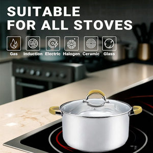 Kitchen <b>Induction</b> Cooker Stainless Steel Stock <b>Pot</b> Ollas De Acero Inox Cooking <b>Pot</b> With Pvd Gold Plated Handle - Product Image 3