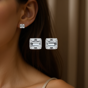 Orecchini a lobo E1894 in oro bianco con diamante taglio smeraldo, montatura a griffe, gioielli classici geometrici unisex di alta qualità - Product Image 2