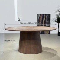 Table à manger ovale en bois massif de style rétro, couleur noyer vintage, table en marqueterie pour projets d'appartements et de villas