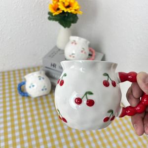Mug à café en céramique 350 ml, personnalisé en usine, peint à la main, gaufré 3D, écologique, motif cerise, idéal pour un cadeau - Product Image 2