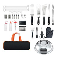 Ensemble d'outils de cuisson Teppanyaki en métal 4-en-1 pour barbecue extérieur, accessoires de camping avec spatule et pelle, design minimaliste pour