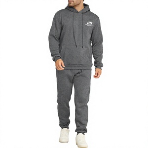 Conjunto Deportivo de Invierno para Hombre, Color Gris, 100% Algodón, Ligero, con Capucha, Pantalones y Sudadera de Corte Largo, Transpirable, de Color Sólido - Product Image 1