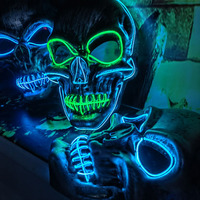 Masque LED blanc Purge Terror lumineux pour Halloween, accessoires de cosplay, 4 modes d'éclairage, masque effrayant en fil EL rechargeable