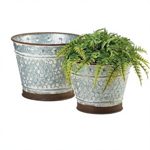 Ensemble de deux pots de fleurs en zinc de taille moyenne pour jardin et balcon, seau en zinc métallique personnalisé - Product Image 1