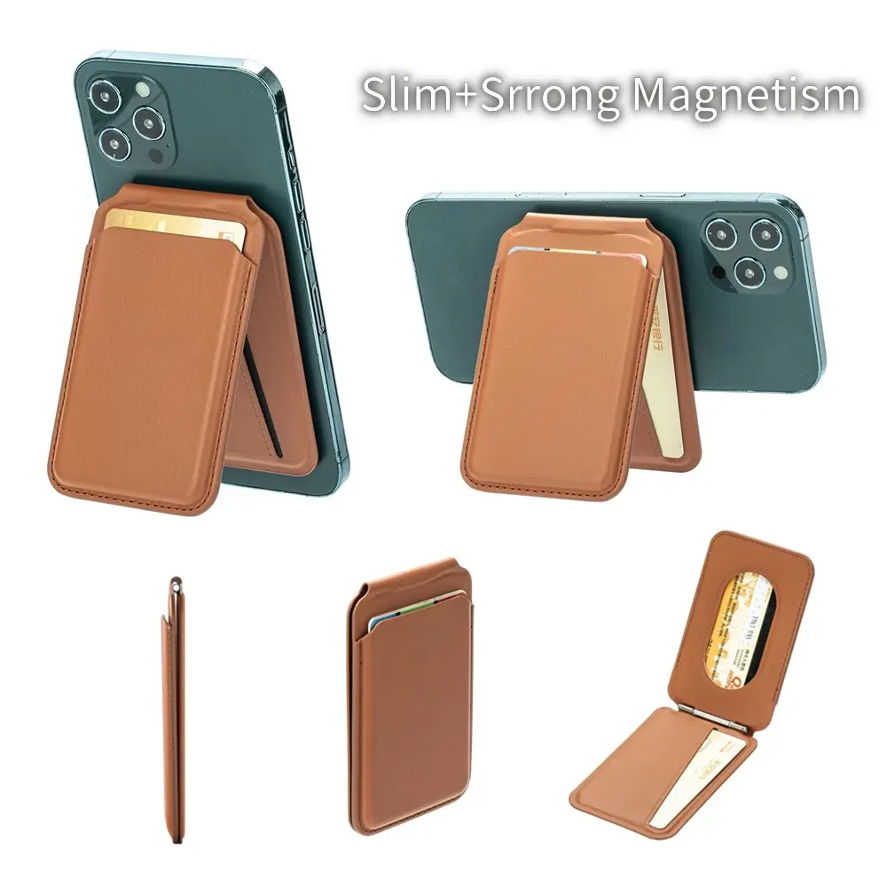 Rotating Magnetic RFID Blocking Compatible Travel Bifold Folder Wallet Compact PU Leather Card Wallet Phone Stand