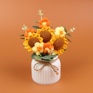Handmade Knitted Sunflower Bouquet Wool Fake Flower Desktop Decor <b>Gift</b> For Mother <b>Teacher</b> Day - Product Image 3
