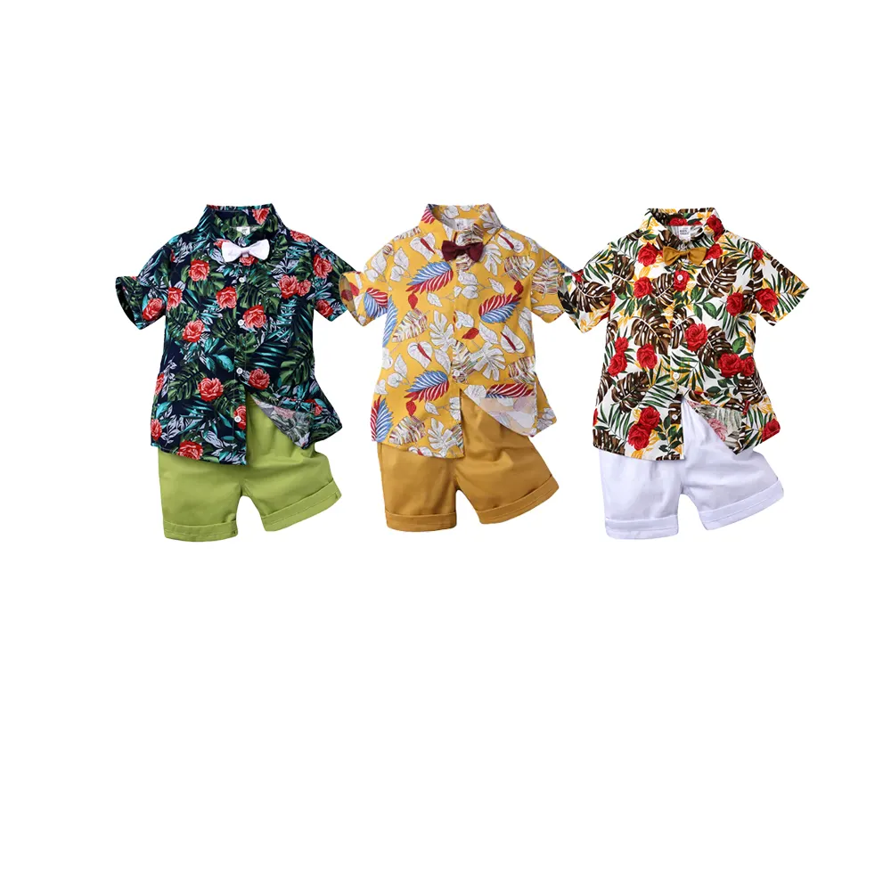 Fuyu Baby-Jungen Kleinkind Blatt-T-Shirt und Shorts-Set 2-teiliges hawaiianisches T-Shirt und Kurz-Set Outfits