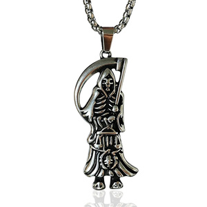 Pendentif Sainte Décès Vintage en Acier Inoxydable, Collier Gothique Grim Reaper, Bijou Amulette Rétro pour Hommes, Motards, Hip Hop, Vente en Gros - Product Image 6