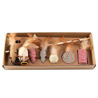 Ensemble de jouets pour chat interactif souris jouet boîte-cadeau en bois vente chaude 7 pièces chat Teaser baguette chat drôle