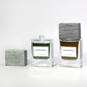 Custom logo Unique Square Empty <b>Perfume</b> <b>Bottles</b> 30ml 50ml 100ml Clear Luxury Glass <b>Perfume</b> <b>Bottle</b> with Stone Cap - Product Image 3