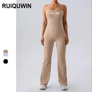 RUIQUWIN Logotipo Personalizado Casual Flare Pants Fitness Gym Wear Mulheres Ginásio Fitness Workout Macacão Playsuits Bodysuits