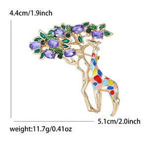 Broche <span class=keywords><strong>girafe</strong></span> et arbre avec cristaux et émail pour vestes et revers de femmes, 44x51mm, marron <span class=keywords><strong>multicolore</strong></span> - Product Image 5