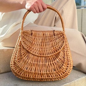 Bolso de cesta estilo Vegano para mujer, bolsa de mano estilo Vintage, con asa, cesta de mimbre, Retro, para verano - Product Image 5