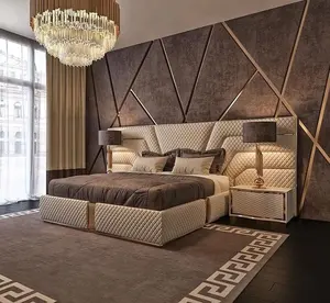 Luxury decoration hotel bedroom background wall fabric leather cushion upholstery wall panels