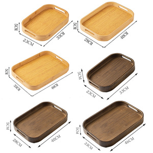 Plateau de service en bois de bambou de style chinois, rond ou rectangulaire, pour fruits, thé, usage hôtelier, couleur unie - Product Image 4