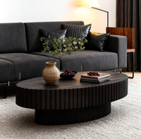 Table basse ovale en bois massif, design minimaliste moderne, rayée, pour salon, meubles de maison, écologique, durable, table à thé noire