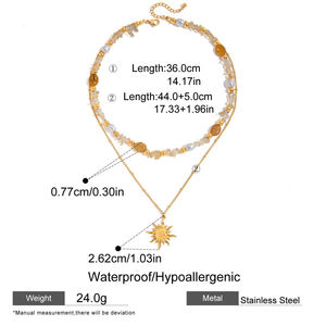 Impermeabile 18K oro placcato in acciaio inox collana pendente da <span class=keywords><strong>sole</strong></span> anallergico <span class=keywords><strong>pietra</strong></span> naturale con perline collana a strati da donna - Product Image 6