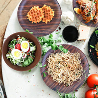 Vente en gros en Chine de services de vaisselle écologiques Service de table Ensemble d'assiettes et bols ronds en bois pour salade de fruits, collation, soupe au riz