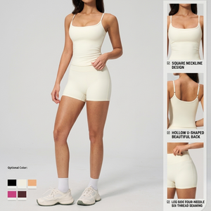 Ensemble de <span class=keywords><strong>sport</strong></span> respirant et léger en tissu brossé uni : débardeur de yoga et short push-up extensible dans quatre directions pour activités de plein air et course à pied - Product Image 3