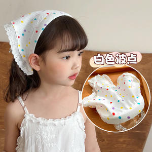 Bandeau à carreaux coloré bande de cheveux antidérapante écharpe triangulaire à bord de dentelle pastorale pour enfants - Product Image 2