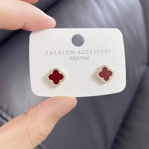 Classical <b>Crystal</b> Four Leaf Clover <b>Stud</b> <b>Earrings</b> S925 Needle Lucky Flower <b>Earrings</b> for Women Jewelry - Product Image 2